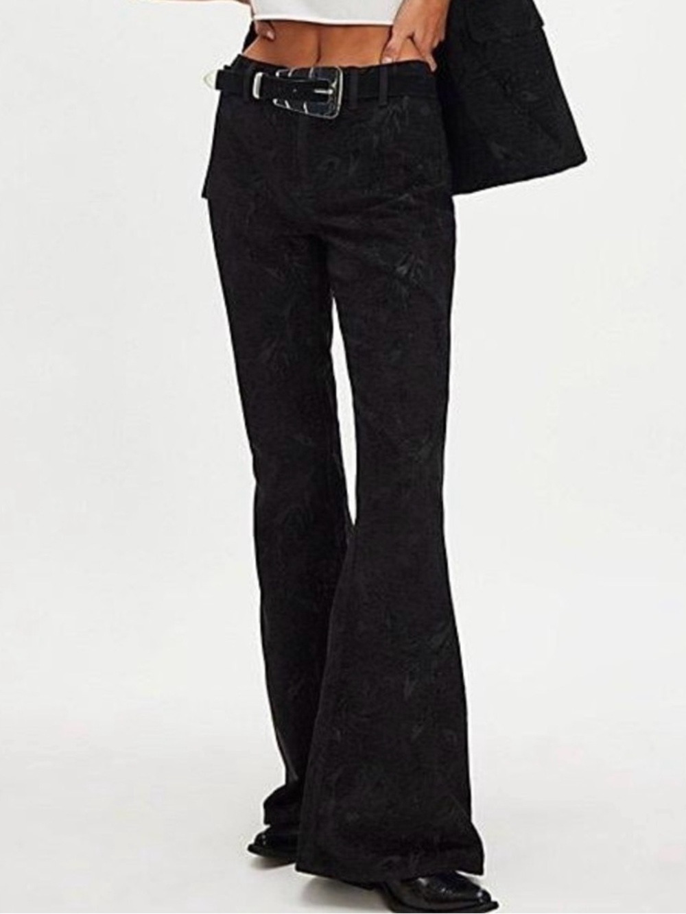 NWT We The Free Zoe Tux pant black size 6 Floral-Textured Pant